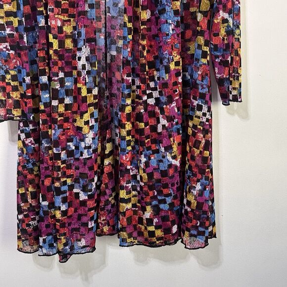 Ali Miles Sheer Open Front Mesh Cardigan Kimono M Colorful Art Casual Party Top - Picture 2 of 10